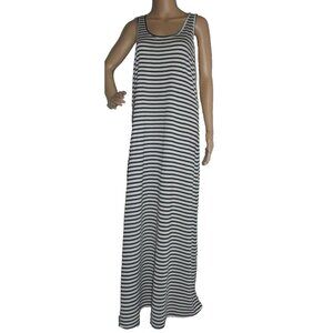Ilu Maxi Dress Size Medium Long Black White Striped Knit Sleeveless Racerback